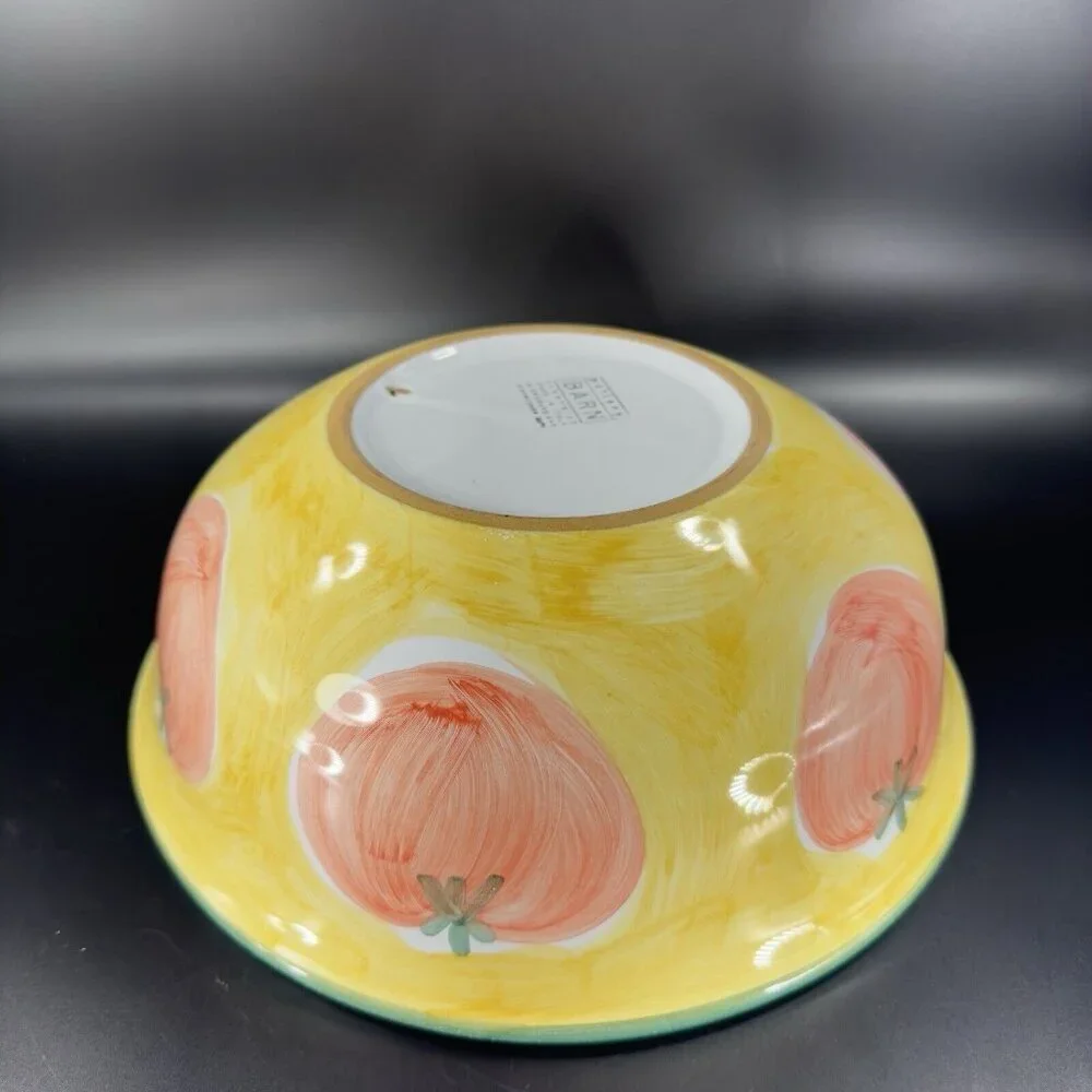 Pottery Barn Sunnyside Dish Bowl Large Tomatoes Check Pattern Ceramic Made Italy